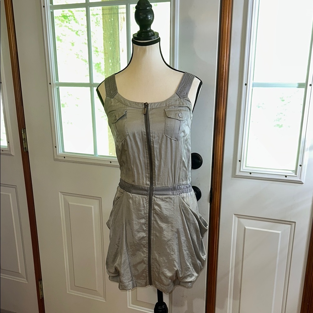 I Look Gray Sleeveless Silky Zip-Up Dress